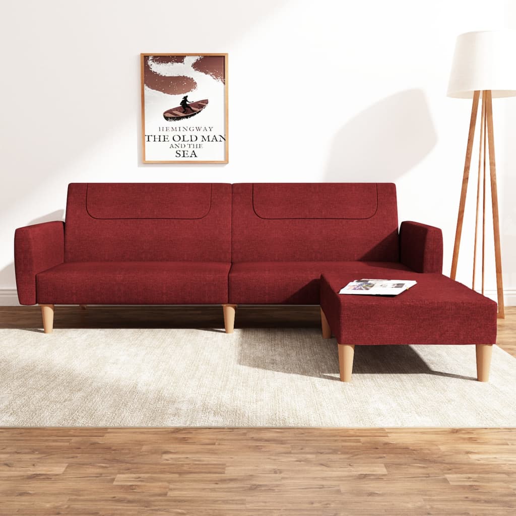 vida XL Schlafsofa 2-Sitzer mit Fußhocker Weinrot Stoff