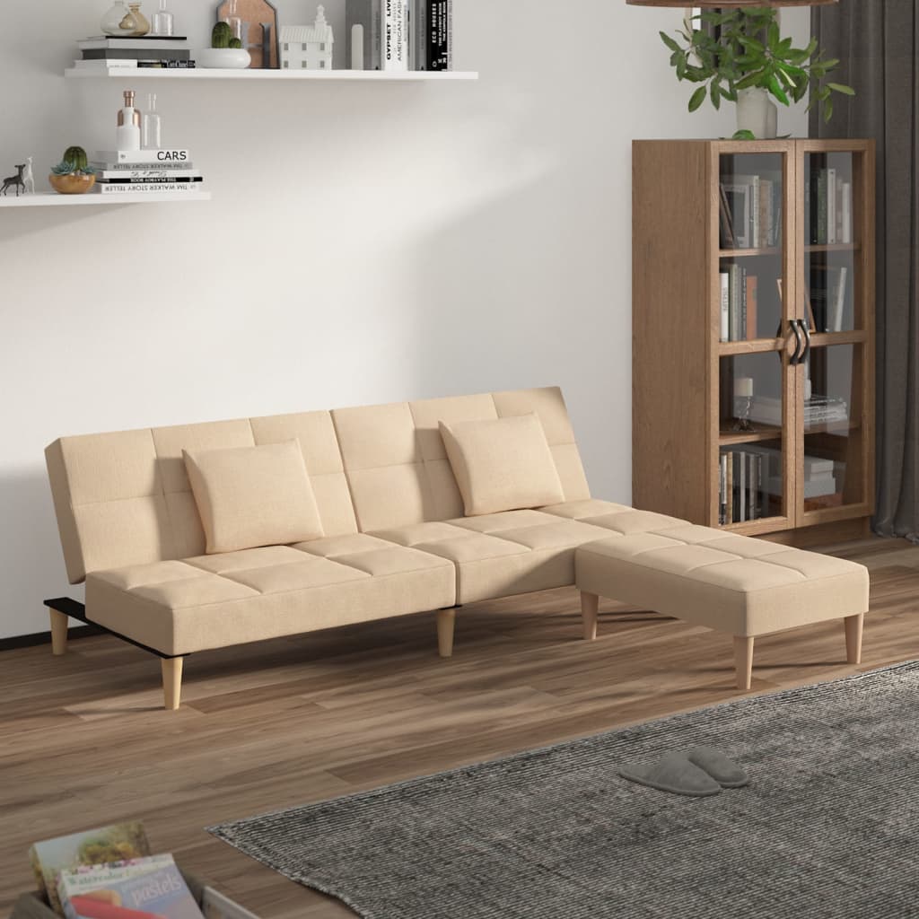 vidaXL 2-personers sovesofa med 2 puder og fodskammel stof cremefarvet