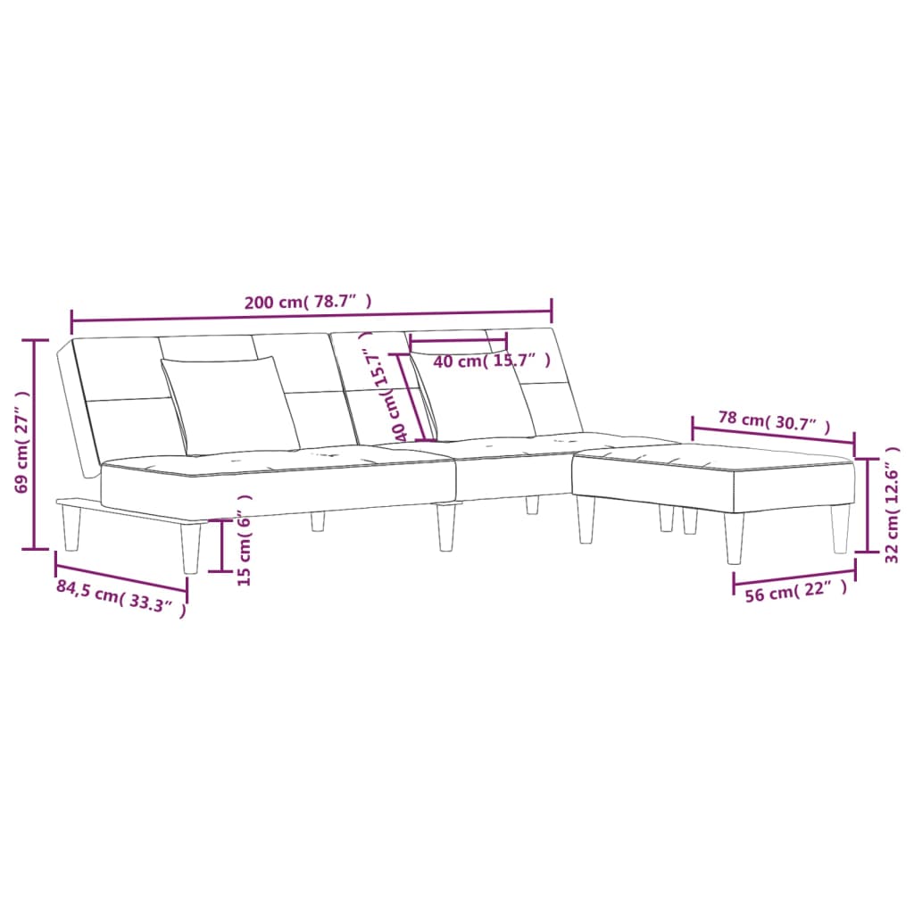 Canapea extensibilă 2 locuri 2 perne/taburet, verde, textil