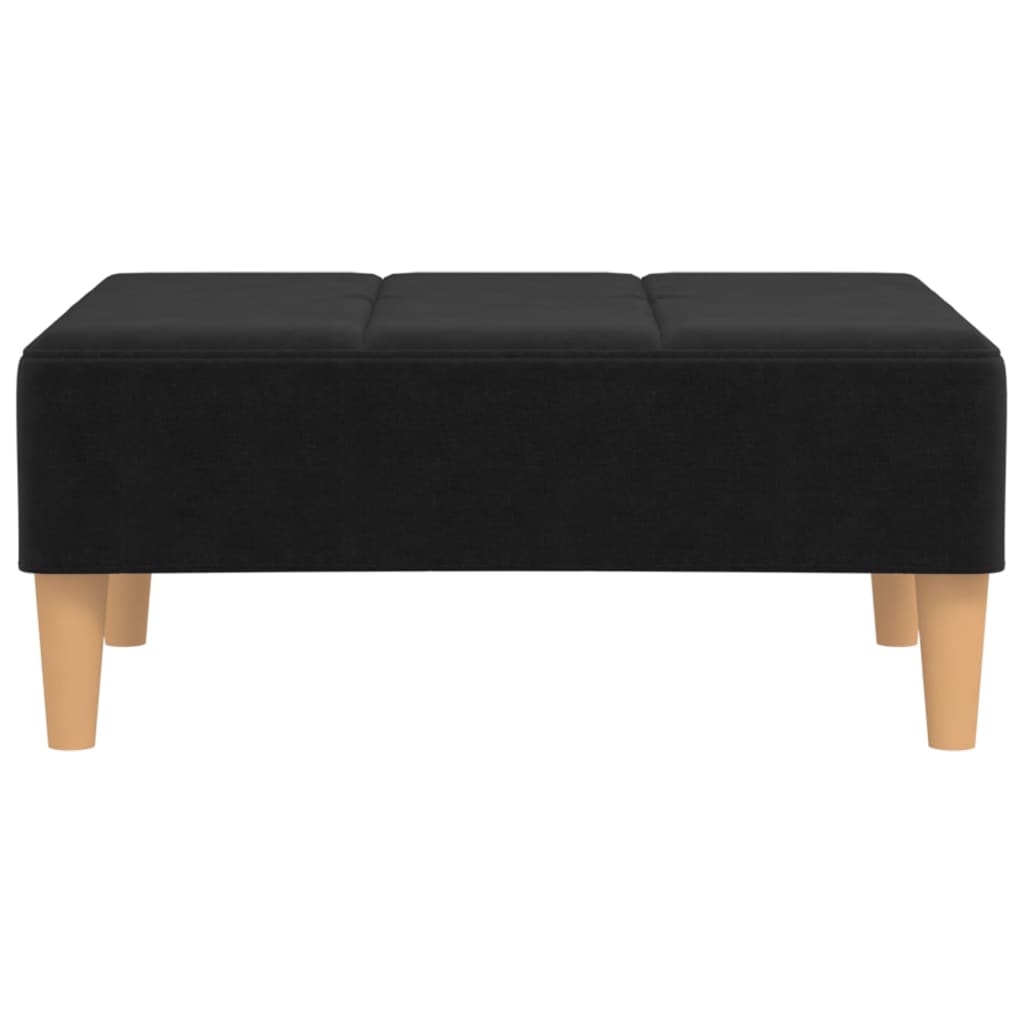 fekete szövet kanapéágy két párnával és lábtartóval