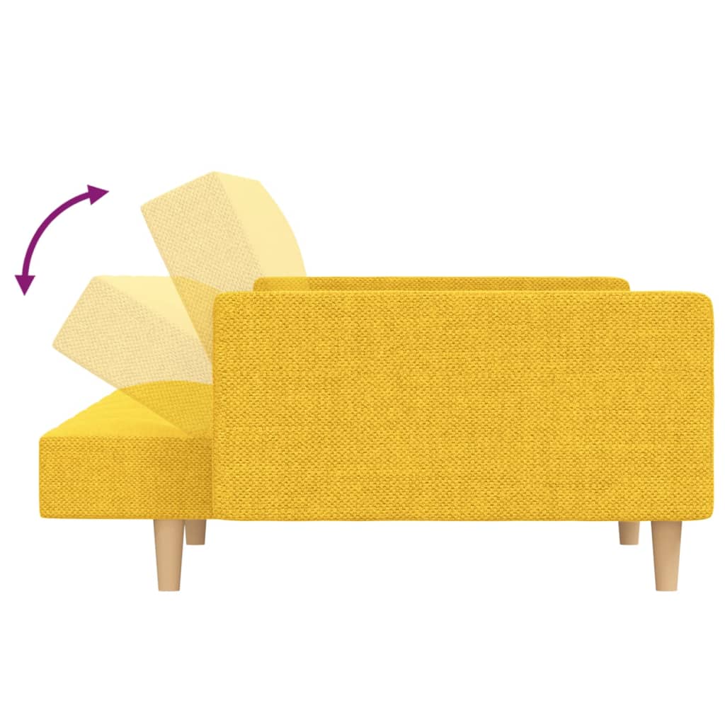 Canapea extensibilă 2 locuri, 2 perne/taburete, galben, textil