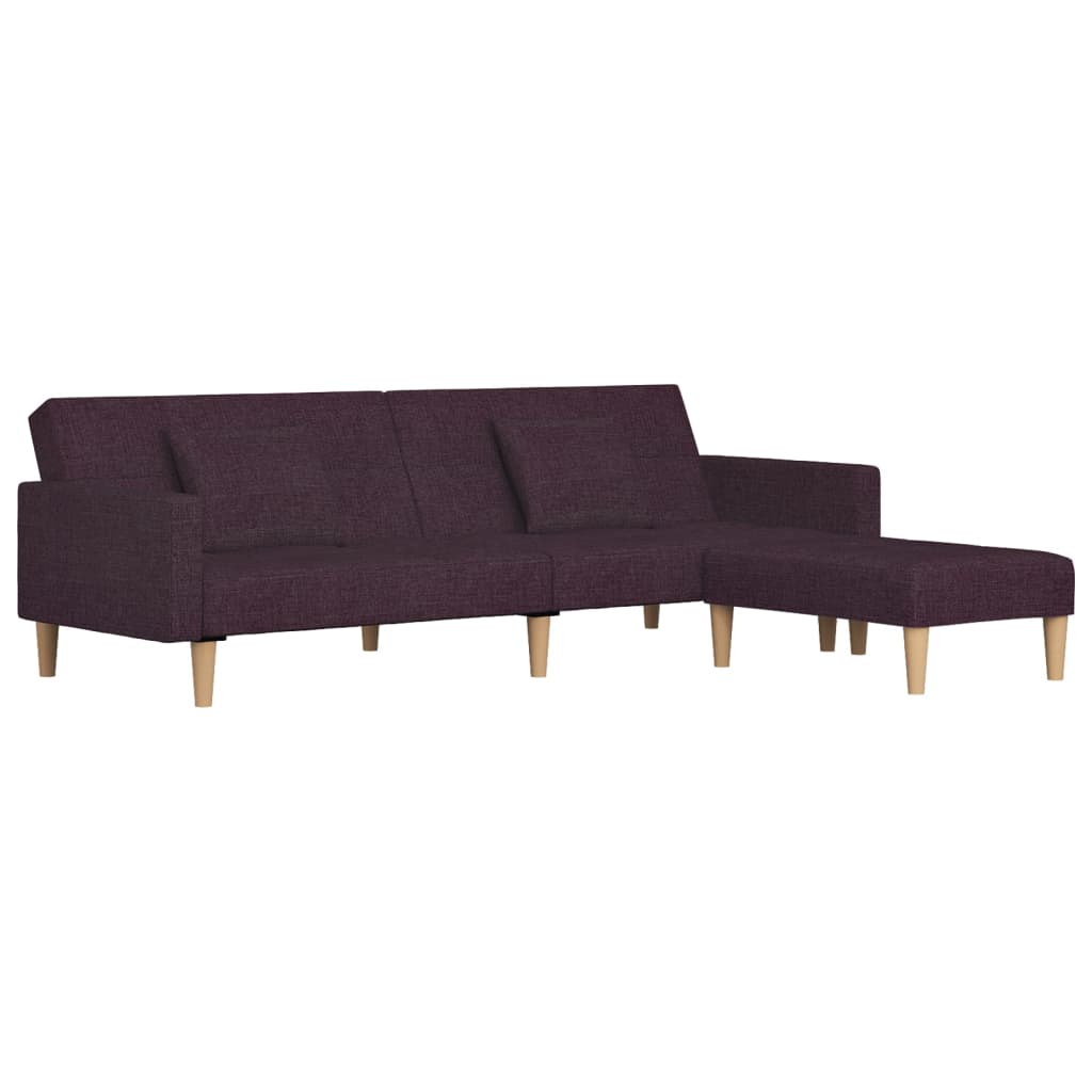 vidaXL Kavč dvosed z ležiščem, blazinama in stolčkom vijolično blago