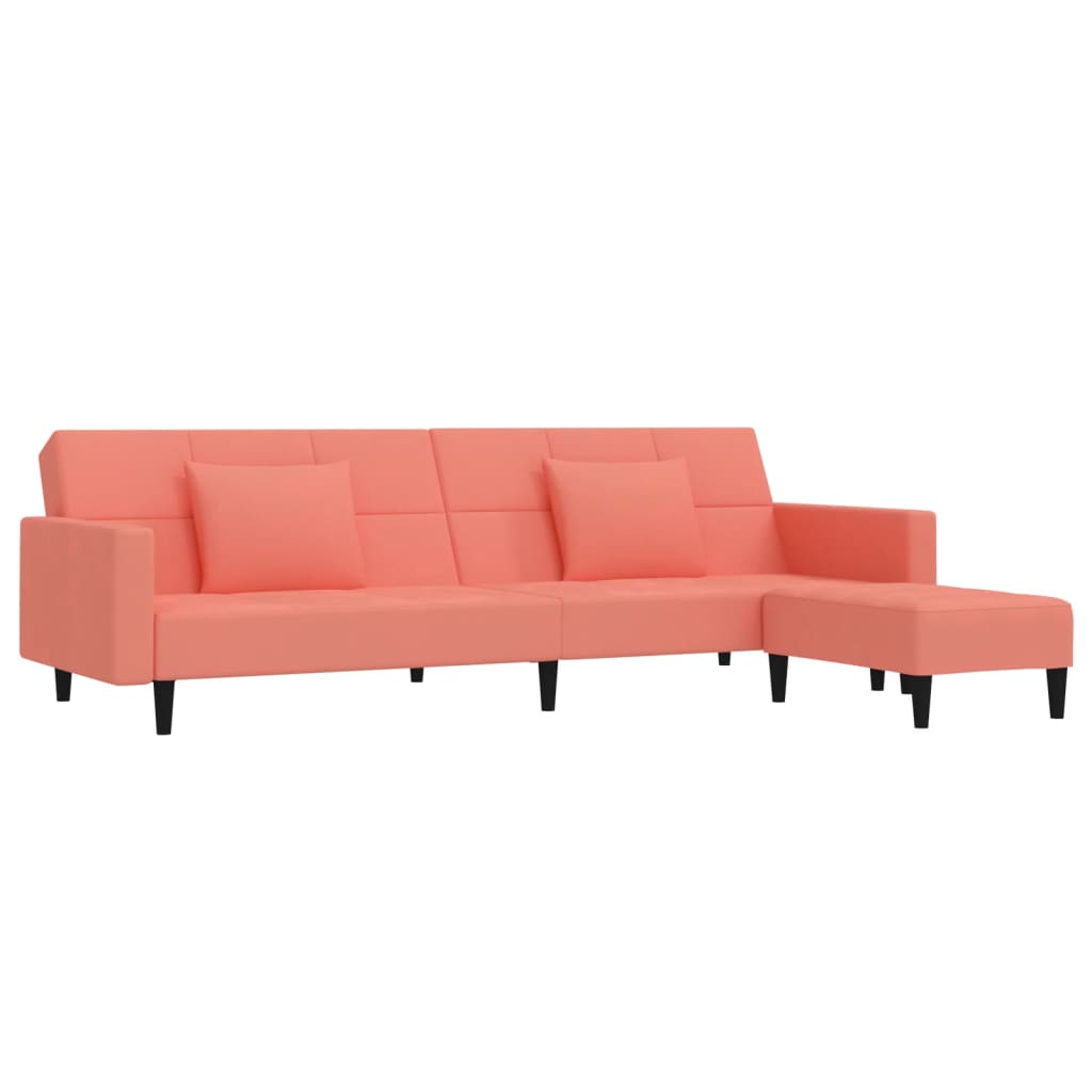 vidaXL Schlafsofa 2-Sitzer mit 2 Kissen & Hocker Rosa Samt