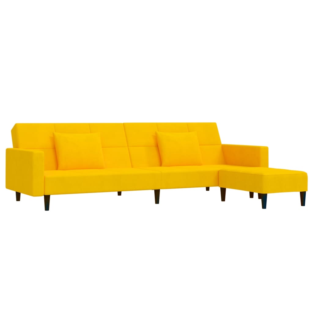 vidaXL Slaapbank 2-zits met 2 kussens en voetenbank fluweel geel