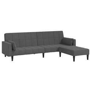 vidaXL Dvivietė sofa-lova su pagalvėmis ir pakoja, pilka, audinys