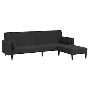 vidaXL Dvivietė sofa-lova su pagalvėmis ir pakoja, juoda, audinys