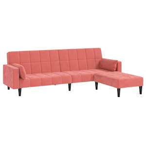 vidaXL Dvivietė sofa-lova su pagalvėmis ir pakoja, rožinė, aksomas