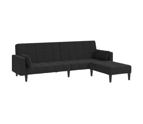 vidaXL Dvivietė sofa-lova su pagalvėmis ir pakoja, juoda, aksomas