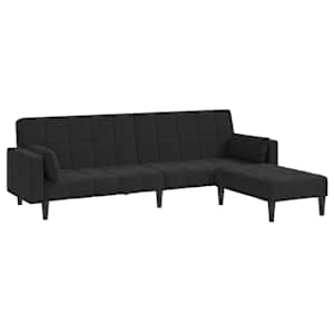 vidaXL Dvivietė sofa-lova su pagalvėmis ir pakoja, juoda, aksomas