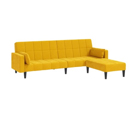 vidaXL Kavč dvosed z ležiščem, blazinama in stolčkom rumen žamet