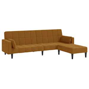 vidaXL Dvivietė sofa-lova su pagalvėmis ir pakoja, ruda, aksomas