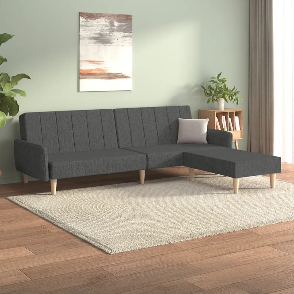 vidaXL Sofá-cama de 2 lugares com apoio de pés tecido cinzento-escuro