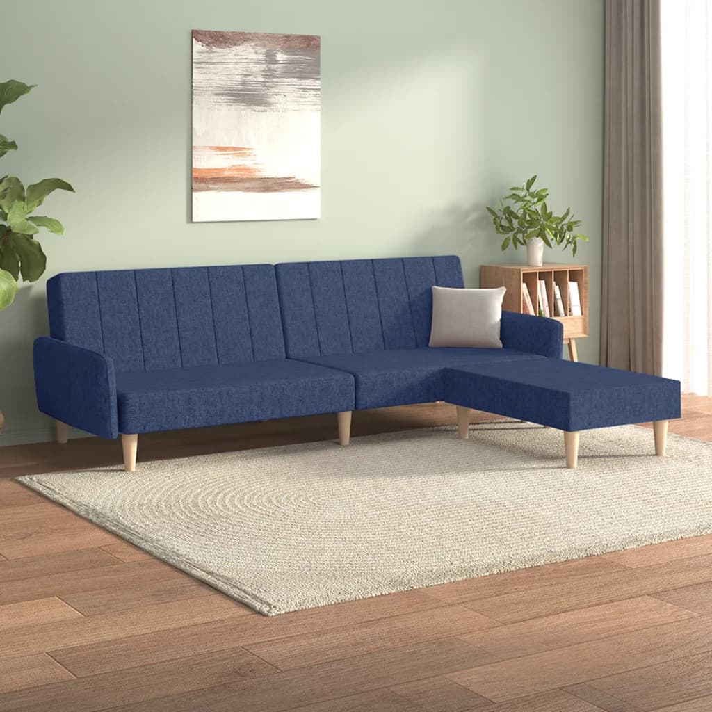vida XL Schlafsofa 2-Sitzer mit Fußhocker Blau Stoff