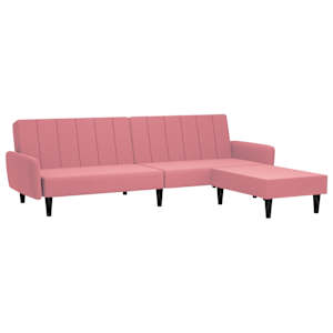 vidaXL Dvivietė sofa-lova su pakoja, rožinės spalvos, aksomas