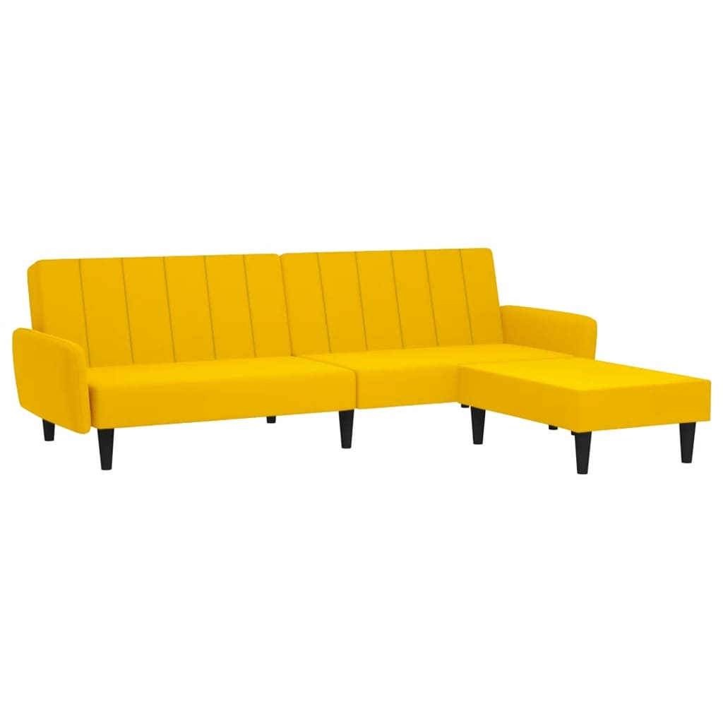 vidaXL kétszemélyes sárga bársony kanapéágy zsámollyal