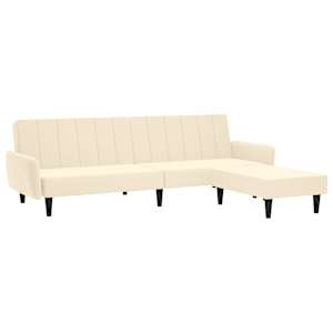 vidaXL Dvivietė sofa-lova su pakoja, kreminės spalvos, aksomas