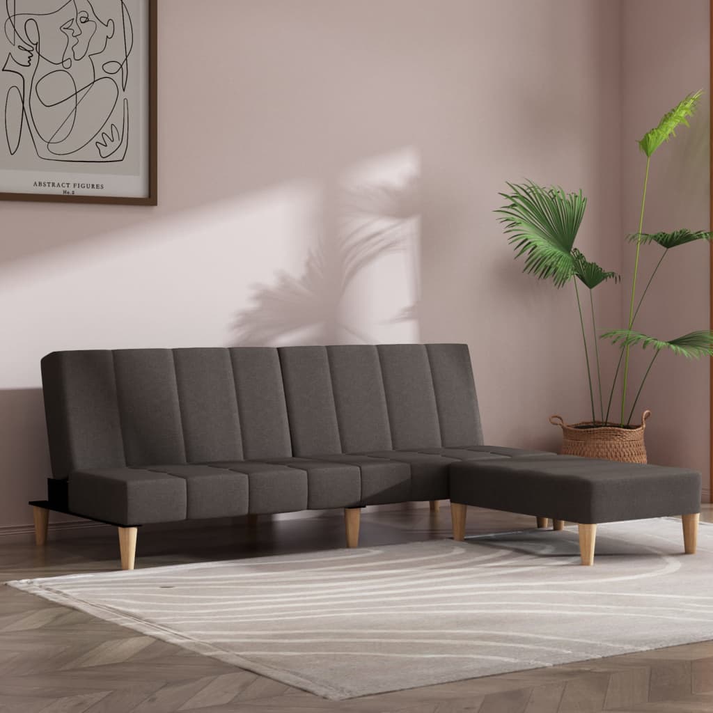 Canapé-lit à 2 places avec tabouret Gris foncé Tissu