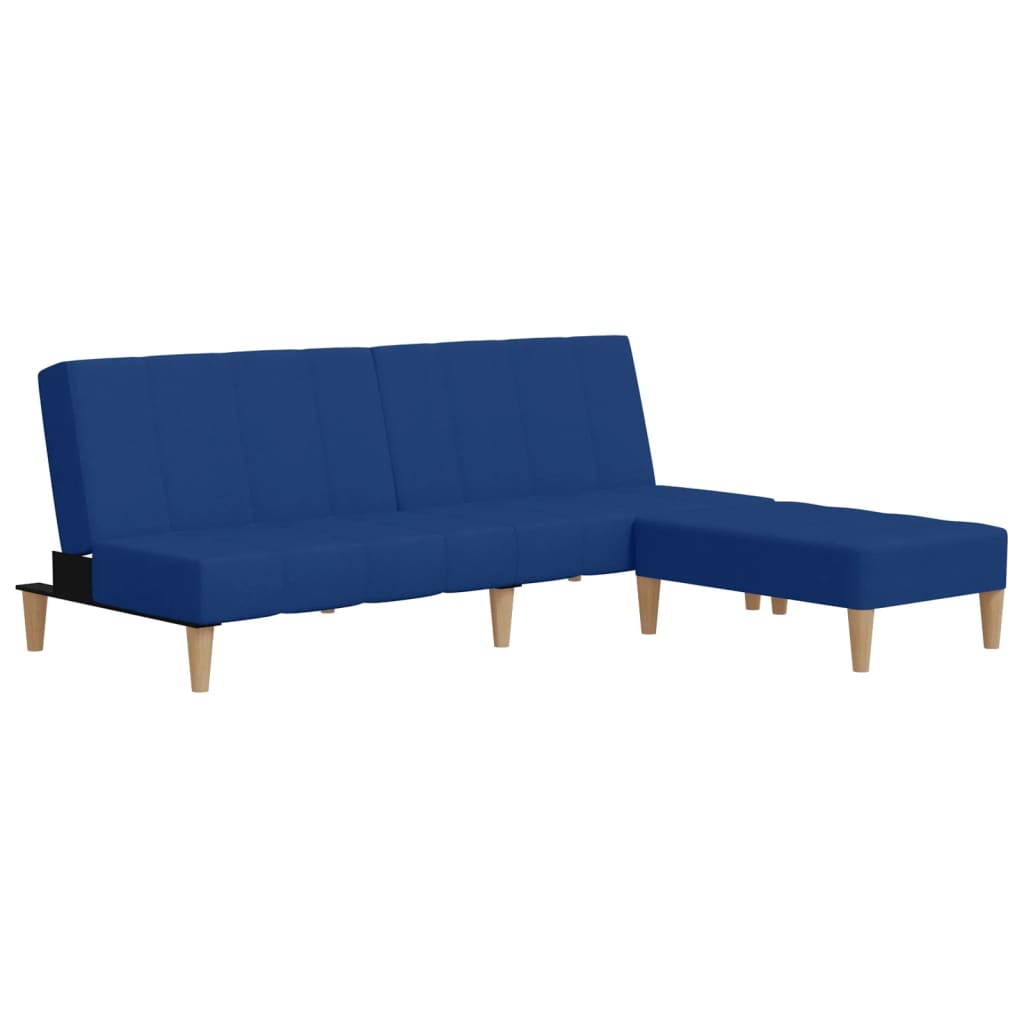 vidaXL Slaapbank 2-zits met hocker stof blauw