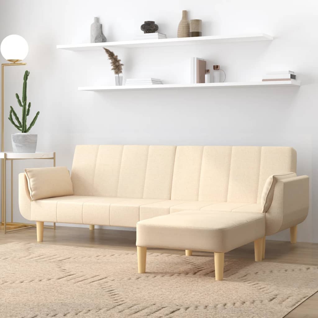 vidaXL 2-personers sovesofa med skammel og 2 puder stof cremefarvet
