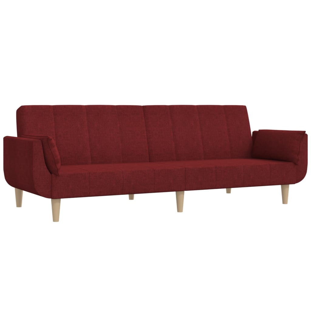 2-местен разтегателен диван с 2 възглавници, виненочервен, плат