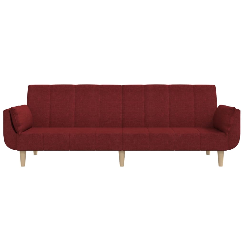 2-местен разтегателен диван с 2 възглавници, виненочервен, плат