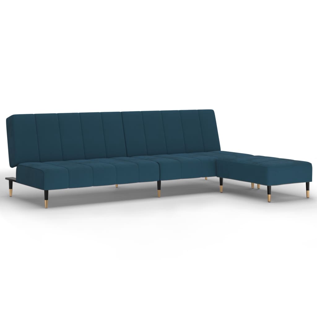 Schlafsofa 2-Sitzer mit Hocker Blau Samt-2