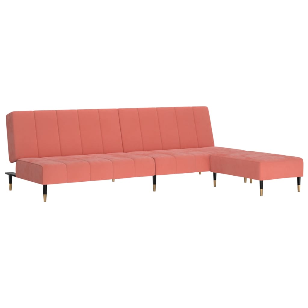 vidaXL 2-osobowa kanapa z podnóżkiem, różowa, obita aksamitem