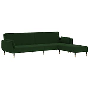 vidaXL Dvivietė sofa-lova su pakoja ir pagalvėmis, žalia, aksomas