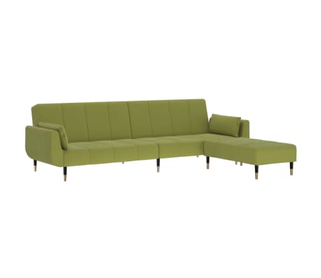 vidaXL Canapea extensibilă 2 loc.,taburet&2 perne,textil,verde deschis