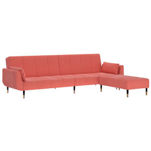 vidaXL Dvivietė sofa-lova su dvejomis pagalvėmis, rožinė, aksomas