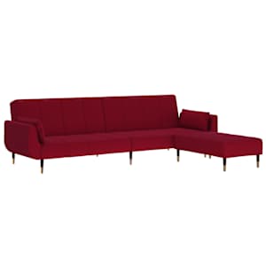 vidaXL Dvivietė sofa-lova su pakoja ir pagalvėmis, vyno, aksomas