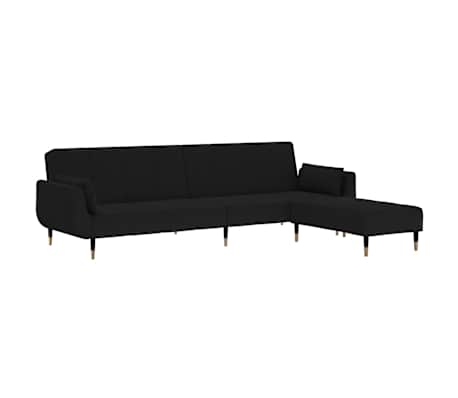 vidaXL Dvivietė sofa-lova su pakoja ir pagalvėmis, juoda, aksomas