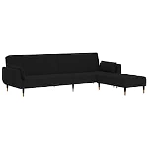 vidaXL Dvivietė sofa-lova su pakoja ir pagalvėmis, juoda, aksomas