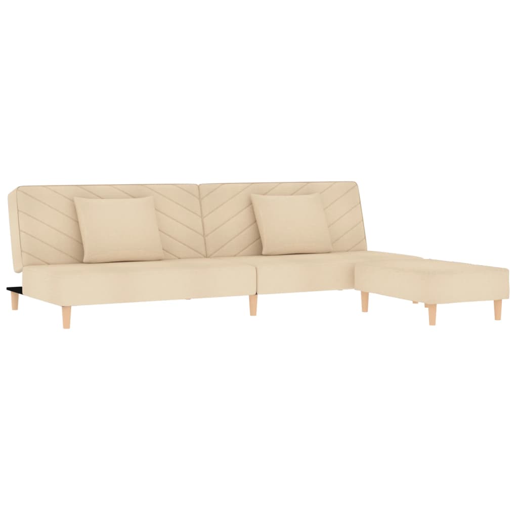 vidaXL Dvivietė sofa su dvejomis pagalvėmis/pakoja, kreminė, audinys