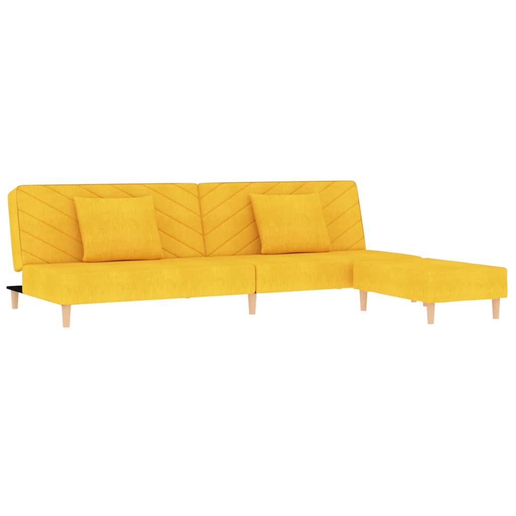 vidaXL Kavč dvosed z ležiščem, blazinama in stolčkom rumeno blago