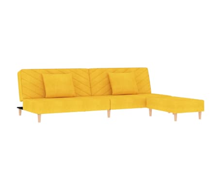 vidaXL Kavč dvosed z ležiščem, blazinama in stolčkom rumeno blago