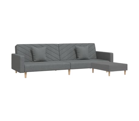 vidaXL 2-местен диван с 2 възглавници и табуретка, светлосив, текстил