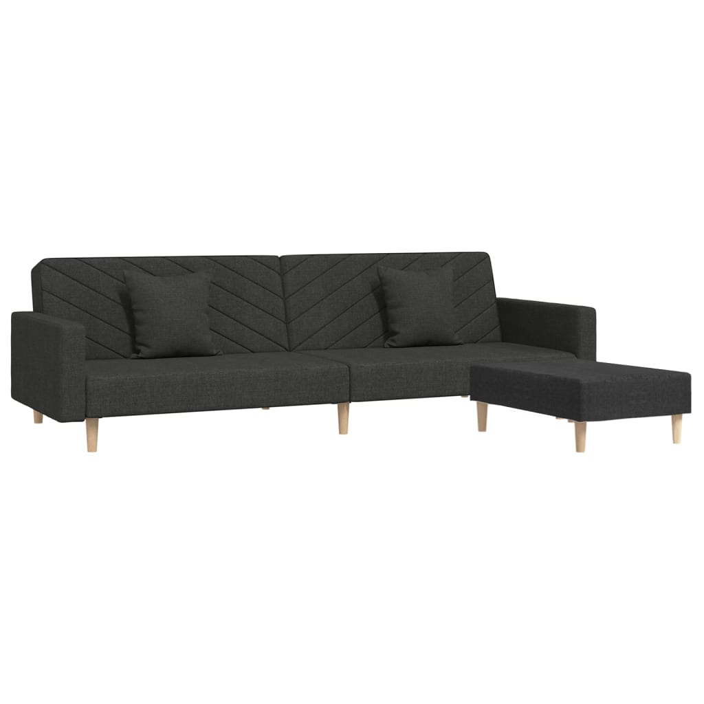vidaXL 2-местен диван с 2 възглавници/поставка за крака, черен текстил
