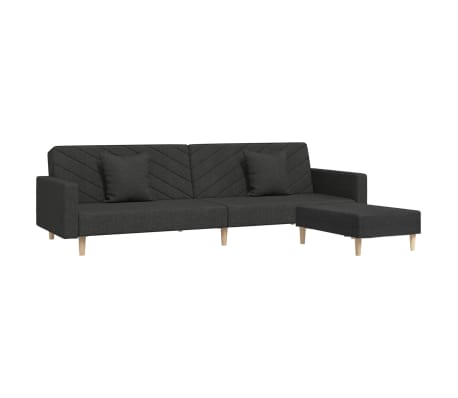 vidaXL 2-местен диван с 2 възглавници/поставка за крака, черен текстил