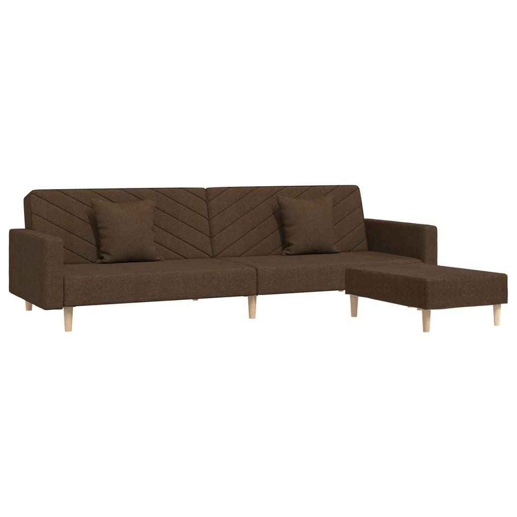 vidaXL 2-местен диван с две възглавници и табуретка кафяв текстил