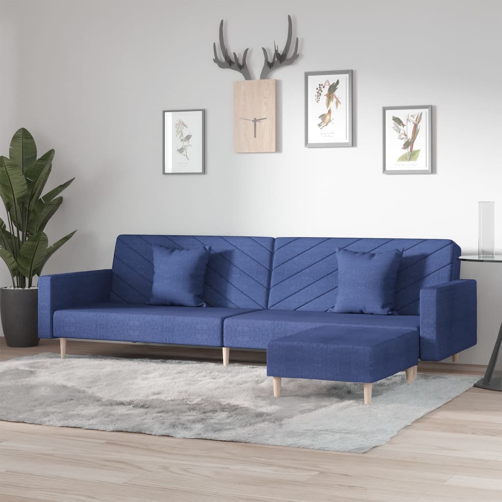 vida XL Schlafsofa 2-Sitzer mit 2 Kissen und Fußhocker Blau Stoff