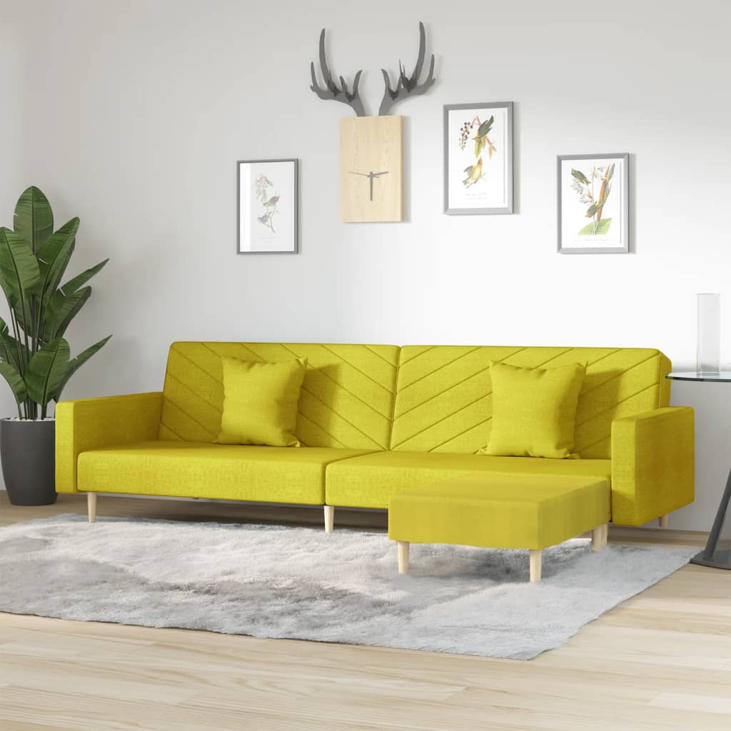 vida XL Schlafsofa 2-Sitzer mit 2 Kissen und Fußhocker Grün Stoff