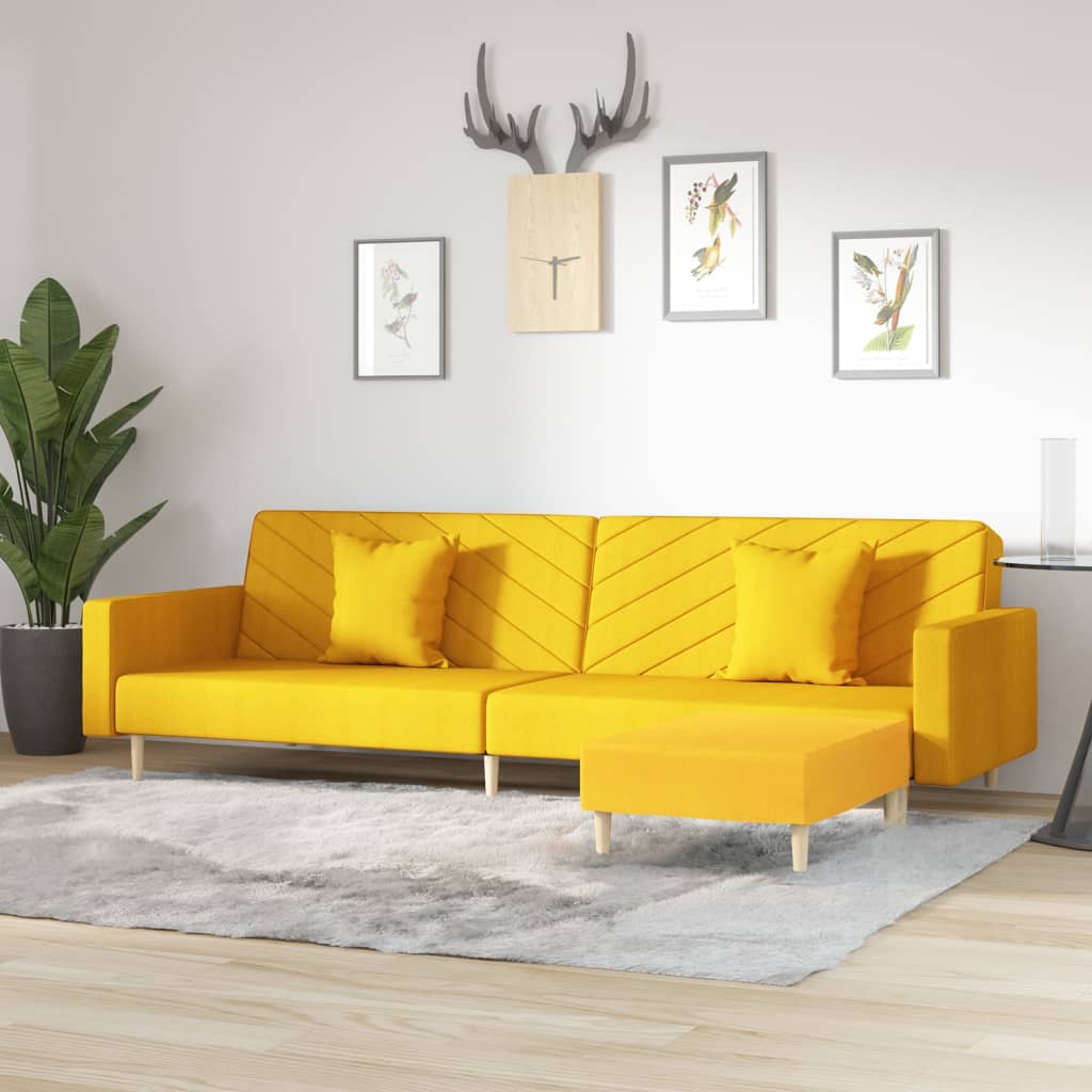 vida XL Schlafsofa 2-Sitzer mit 2 Kissen und Fußhocker Gelb Stoff