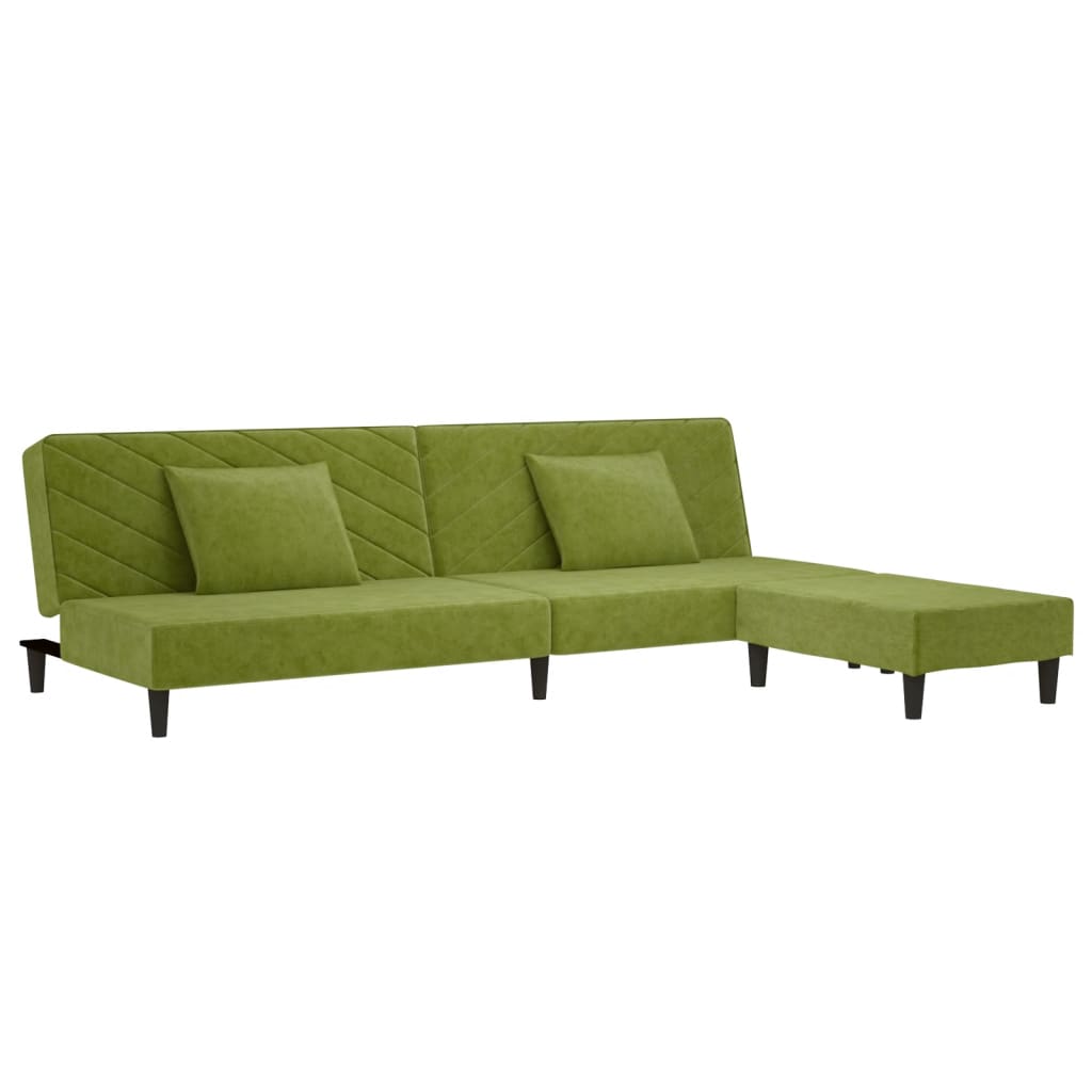 vidaXL 2-местен диван с две възглавници и табуретка светлозелен кадифе