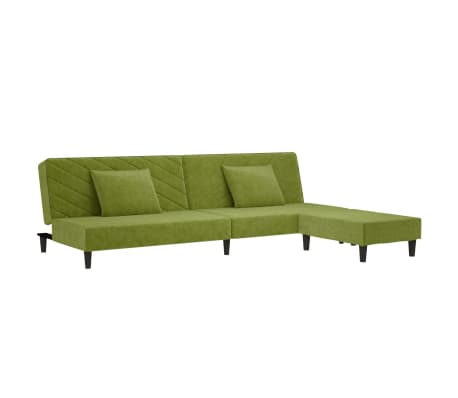vidaXL 2-местен диван с две възглавници и табуретка светлозелен кадифе
