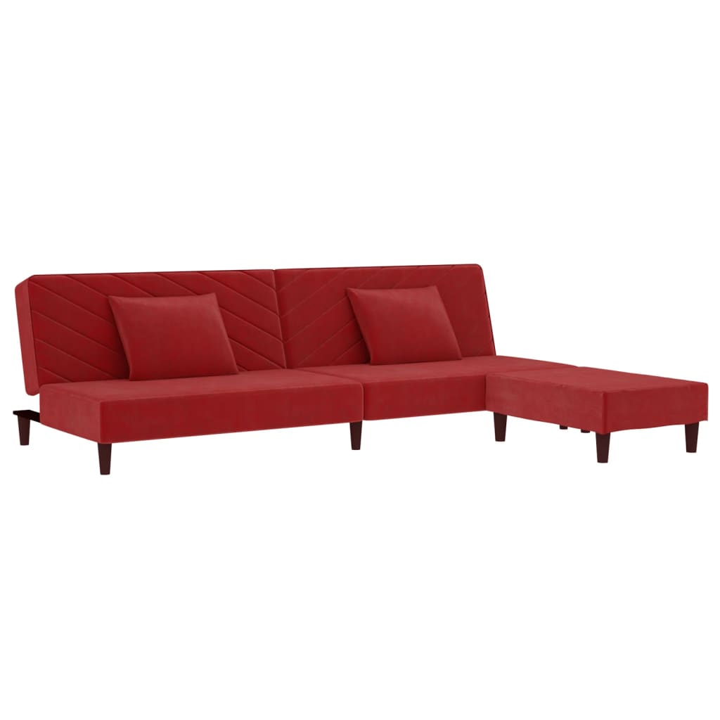 vidaXL Sofá-cama 2 lug. + 2 almofadas/apoio pés veludo vermelho tinto