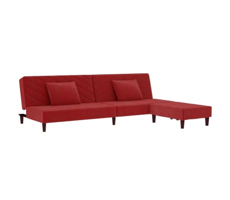 vidaXL Sofá-cama 2 lug. + 2 almofadas/apoio pés veludo vermelho tinto