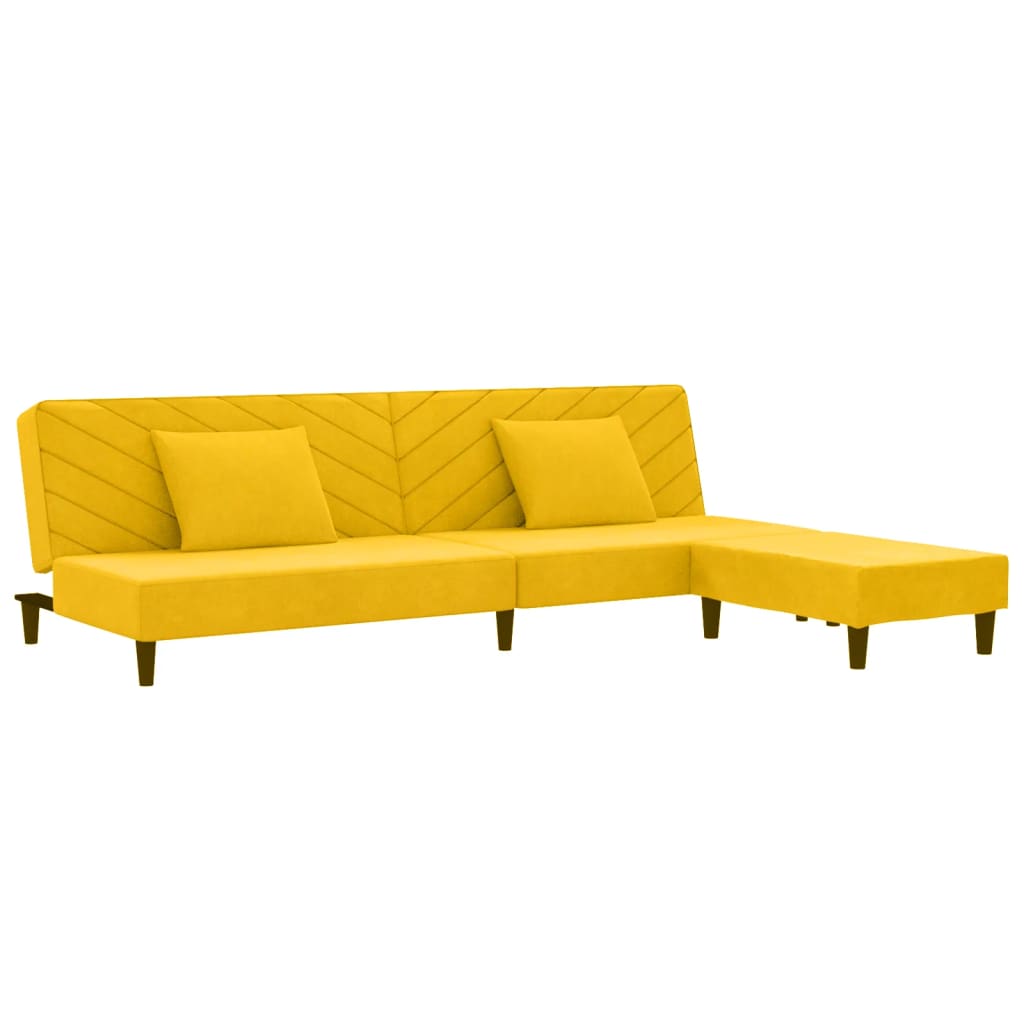 vidaXL Dvivietė sofa-lova su dvejom pagalvėm/pakoja, geltona, aksomas