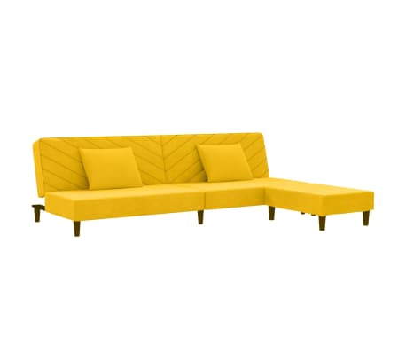 vidaXL Dvivietė sofa-lova su dvejom pagalvėm/pakoja, geltona, aksomas