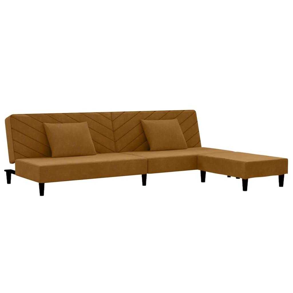 vidaXL Dvivietė sofa-lova su dvejom pagalvėm/pakoja, ruda, aksomas